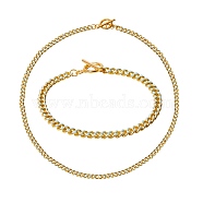 Brass Curb Chain Bracelet & Curb Chain Necklace Sets, with with Enamel and 304 Stainless Steel Toggle Clasps, Light Sky Blue, 17-7/8 ~18-1/8 inch (45.5~46cm), 8-1/8 inch(20.5cm), 2pcs/set(SJEW-SZ0001-011A)
