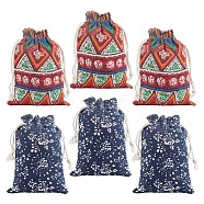 20Pcs 2 Colors Vintage Cotton Cloth Packing Pouches Drawstring Bags, Rectangle with Wave & Flower Pattern, Mixed Color, 14.5x10x0.5cm, 10pcs/color(ABAG-GF0001-21)