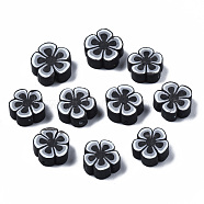Handmade Polymer Clay Beads, Flower, Black, 7~10x7~11x3~5mm, Hole: 1.6mm(CLAY-S096-006A)
