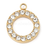 PVD Vacuum Plating 304 Stainless Steel Rhinestone Pendants, Ring, Golden, 16x13x3mm, Hole: 2mm(STAS-S131-04G-01)