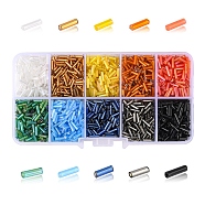 100g 10 Style Silver Lined & Transparent & Opaque Glass Bugle Beads, Round Bugle, Mixed Color, 6~8x1.5~2mm, Hole: 0.5~0.6mm, 10g/style(SEED-YW0002-06)