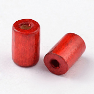 Natural Wood Beads, Tube, Lead Free, Dyed, Red, 8x5mm, Hole: 2mm, about 12600pcs/900g(WOOD-S620-3-LF)