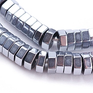 Electroplated Non-magnetic Synthetic Hematite Bead Strand, Hexagon, Silver Plated, 6x2mm, Hole: 1mm, about 197pcs/strand, 16.14 inch(41cm)(X-G-E431-02B)