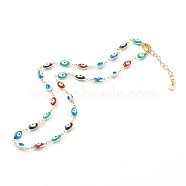 Brass Enamel Evil Eye Link Chain Necklaces, with 304 Stainless Steel Lobster Claw Clasps, Golden, Colorful, 15.74 inch(40cm)(NJEW-JN03370)