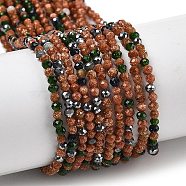 Synthetic Goldstone & Green Goldstone & Blue Goldstone Beads Strands, Faceted, Round, 2mm, Hole: 0.5mm, about 184pcs/strand, 15.87~16.06''(40.3~40.8cm)(G-G189-D04-01)