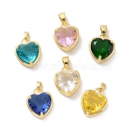 Glass Pendants, with Golden Plated Brass Findings, Cadmium Free & Lead Free, Heart, Mixed Color, 18x14.5x8mm, Hole: 4x6mm(KK-G424-13G)