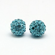 Polymer Clay Rhinestone Beads, Pave Disco Ball Beads, Grade A, Round, PP6, Aquamarine, PP6(1.3~1.35mm), 4mm, Hole: 1mm(RB-A053-4mm-03)