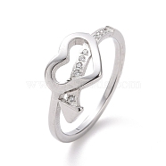 Crystal Rhinestone Heart with Arrow Finger Ring, 304 Stainless Steel Jewelry for Women, Stainless Steel Color, US Size 5 1/2~9(16.1~18.9mm)(RJEW-D120-18P)