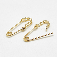 Brass Safety Pins, Kilt Pins, Brooch Findings, Real 18K Gold Plated, 20~24x7.5x2mm, Hole: 1.5mm, Pin: 0.7mm(KK-S347-159)