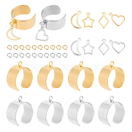 DIY Charm Ring Making Kit, Including Stainless Steel Cuff Ring Components, Moon & Star & Rhombus & Heart 304 Stainless Steel Pendants, Golden & Stainless Steel Color, 22Pcs/box(DIY-UN0004-66)