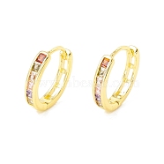 Colorful Cubic Zirconia Hoop Earrings, Real 18K Gold Plated Brass Jewelry for Women, Lead Free & Cadmium Free, Golden, 15.5x3mm, Pin: 0.8mm(EJEW-H086-09G)