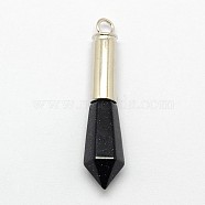 Synthetic Blue Goldstone Pendants, with Platinum Plated Brass Findings,  Pencil Pointed, 56x12x12mm, Hole: 3.5mm(X-G-M038-02C)