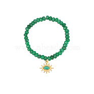 Natural White Jade Dyed Beaded Bracelets, with Stainless Steel Eye Pendants, Golden, Green, Pendnat: 17.4x18.2mm(FW4097-1)
