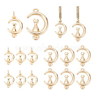 16Pcs 2 Style Brass Pendants, Moon with Cat Charm, Golden, 16.5~20x11~13.5x2.5~3mm, Hole: 1.5~3.4mm, 8pcs/style(KK-AR0003-19)