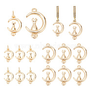 ARRICRAFT 16Pcs 2 Style Brass Pendants, Moon with Cat Charm, Golden, 16.5~20x11~13.5x2.5~3mm, Hole: 1.5~3.4mm, 8pcs/style(KK-AR0003-19)