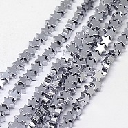 Electroplate Non-magnetic Synthetic Hematite Beads Strands, Star, Grade A, Platinum Plated, 4x4x2mm, Hole: 1mm, about 117pcs/strand, 16 inch(G-J173-4x4mm-02)