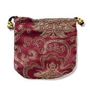 Chinese Style Silk Brocade Jewelry Packing Pouches, Drawstring Gift Bags, Auspicious Cloud Pattern, Dark Red, 11x11cm(PAAG-PW0001-161P)