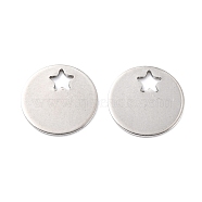 201 Stainless Steel Charms, Flat Round with Star, Stainless Steel Color, 12.5x12.5x0.8mm, Hole: 2.5mm(STAS-K217-31)