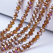 Electroplate Glass Beads Strands, AB Color Plated, Faceted, Rondelle, Saddle Brown, 3x2mm, Hole: 0.8mm, about 145~150pcs/strand, 34~35cm(EGLA-A034-T2mm-B08)