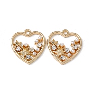 Alloy Crystal Rhinestone Pendants, with ABS Plastic Imitation Pearl Beads, Heart with Star Charm, Golden, 21.5x18x3mm, Hole: 2mm(ALRI-K049-13G)