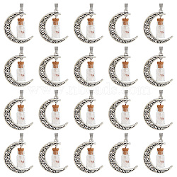 20Pcs Column Glass Bottle with Rose Quartz inside Pendants, with Moon Alloy Findings and 304 Stainless Steel Findings, 41x29x10mm, Hole: 7x4mm(FIND-UN0001-91)