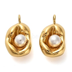 304 Stainless Steel Pendants, Oval, with Plastic Bead, Golden, 14.5x8x5.5mm, Hole: 1.8mm(STAS-H438-13G-02)