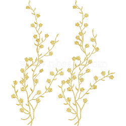 Plum Blossom Shape Appliques, Embroidery Thread Sew on Hot Melt Glue Blankets Cloth Patches, Costume Accessories, Gold, 460x145x1mm(PATC-WH0007-11C)