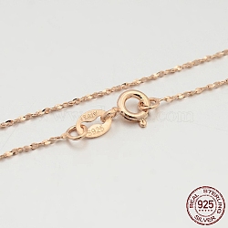 925 Sterling Silver Chain Necklaces, with Spring Ring Clasps, Thin Chain, Rose Gold, 18 inch, 0.8mm(STER-M086-05B-RG)