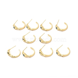 Cubic Zirconia C-shape Stud Earrings, Brass Half Hoop Earrings for Women, Lead Free & Cadmium Free & Nickel Free, Real 18K Gold Plated, Prussian Blue, 19.5x21mm, Pin: 0.7mm(EJEW-F281-30A-G)