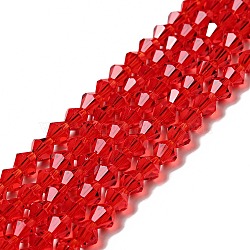 Imitation Austrian Crystal 5301 Bicone Beads, Faceted Glass Beads Strands, Red, 6x6mm, Hole: 1.2mm, about 47~48pcs/strand, 10.24 inch~10.43 inch(26~26.5cm)(GLAA-S026-6mm-11)