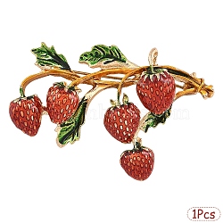 1Pc Alloy Fruit Brooches, Strawberry Enamel Pins, Dark Red, 56x39x9mm(JEWB-YW0001-07)