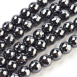 Non-Magnetic Synthetic Hematite Beads Strands, 96 Faceted, Round, Black, about 8mm in diameter, hole:1mm, 51pcs/strand, 16 inch(HEMA-8D-3)