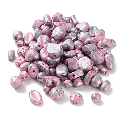 Opaque Acrylic Beads, Silver Metal Enlaced, Mixed Shapes, Pearl Pink, 5~15x5~15x4~10mm, Hole: 1.2mm, about 994pcs/500g(OACR-M015-16B)