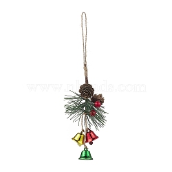 Iron Bell & Plastic Pine Cone Pendant Decorations, Jute Cord for Christmas Party Decor, Colorful, 260mm(HJEW-JM04392)