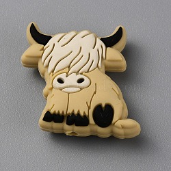 Food Grade Eco-Friendly Silicone Beads, Cattle, Khaki, 28x26x9mm, Hole: 2mm(SIL-WH0015-16A)