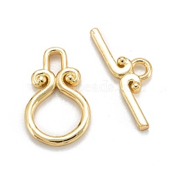 Brass Toggle Clasps, Long-Lasting Plated, Ring, Real 18K Gold Plated, Ring: 15.5x10x2mm, Hole: 1.8mm, Bar: 6x18x1.5mm, Hole: 1.8mm(KK-C216-10G)