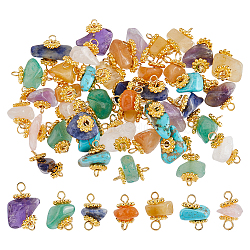 7 Colors Natural & Synthetic Mixed Stone Nuggets Pendants, with Copper Wire, Golden, 15~18mm, Hole: 2.5mm, 6pcs/set(PALLOY-FH00143)