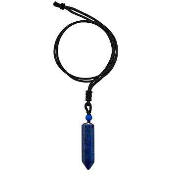 Natural Lapis Lazuli Bullet Pendant Necklace, Gemstone Jewelry for Women Men, 26.77 inch(68cm)