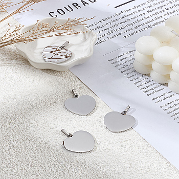 4Pcs 304 Stainless Steel Stamping Blank Tag Pendants, Heart, Stainless Steel Color, 28x26x2.5mm, Hole: 5x8mm