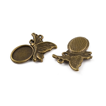 Tibetan Style Alloy Pendant Cabochon Settings, Butterfly, Antique Bronze, Tray: 14.5x10.5mm, 29x21x3mm, Hole: 1.6mm