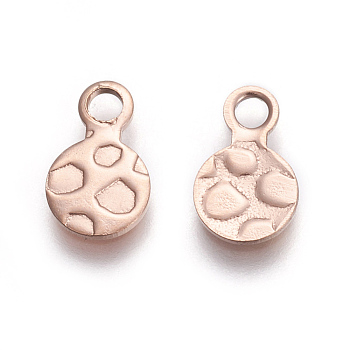 Ion Plating(IP) 304 Stainless Steel Charms, Flat Round, Bumpy, Rose Gold, 9.5x6x0.7mm, Hole: 1.8mm