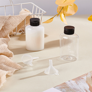 2Pcs Empty Flip Cap Plastic Bottle Container, For Travel Liquid Cosmetic Sample Bottles, with 2Pcs Transparent Plastic Funnel Hopper, Black, 4.45x3.55x10.5cm, Capacity: 100ml(3.38fl. oz)