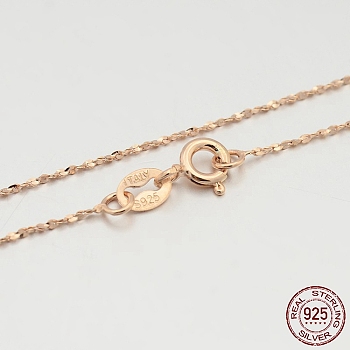 925 Sterling Silver Chain Necklaces, with Spring Ring Clasps, Thin Chain, Rose Gold, 18 inch, 0.8mm