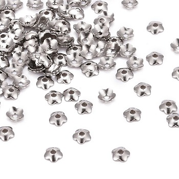 5-Petal 316 Surgical Stainless Steel Bead Caps, Stainless Steel Color, 4x1mm, Hole: 1mm, 155pcs/5g