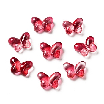 Transparent Baking Paint Glass Beads, with Glitter Powder, Butterfly, Red, 10x14x5.5mm, Hole: 1mm