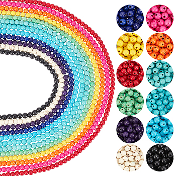 12 Strands 12 Colors Synthetic Turquoise Beads Strands, Dyed, Round, Mixed Color, 6mm, Hole: 1mm, about 67pcs/strand, 15.75 inch, 1 strand/color