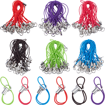 180Pcs 6 Colors Polyester Cord Mobile Making Cord Loops, with Iron Findings and Aluminum Findings, Mixed Color, 5.6cm, 30pcs/color