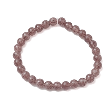 6mm Round Natural Strawberry Quartz Beaded Stretch Bracelets for Women Men, Inner Diameter: 2-1/8 inch(5.5cm), Round: 6mm