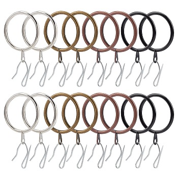 4 Colors Iron Window Curtain Circle, with Window Curtain Hooks, for Curtains, Mixed Color, 80pcs/set