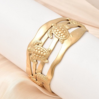 304 Stainless Steel Multi Layered Cuff Bangles for Women, Real 18K Gold Plated, Ion Plating(IP), Long-Lasting Plated, Turtle, Inner Diameter: 2.28x1.89 inch(5.8x4.8cm)